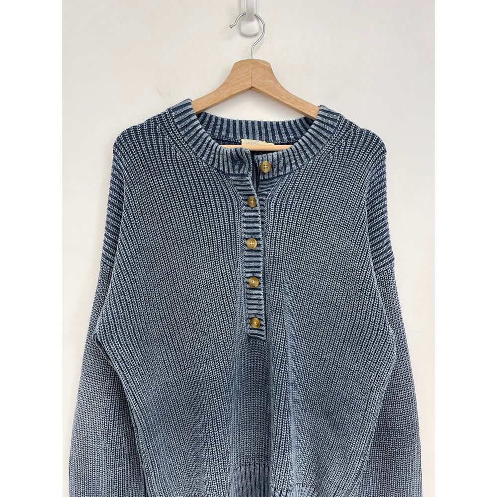 Faherty Women's Sunwashed Organic Cotton Fisherman Henley Sweater Coastal Medium - Picture 5 of 12